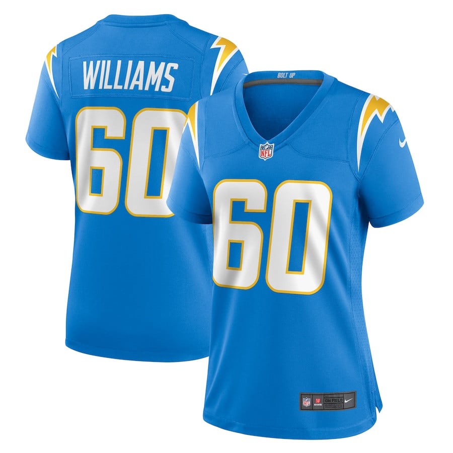 Bucky Williams 60 Los Angeles Chargers Women's Game Jersey - Powder Blue JS9927 nicesnker