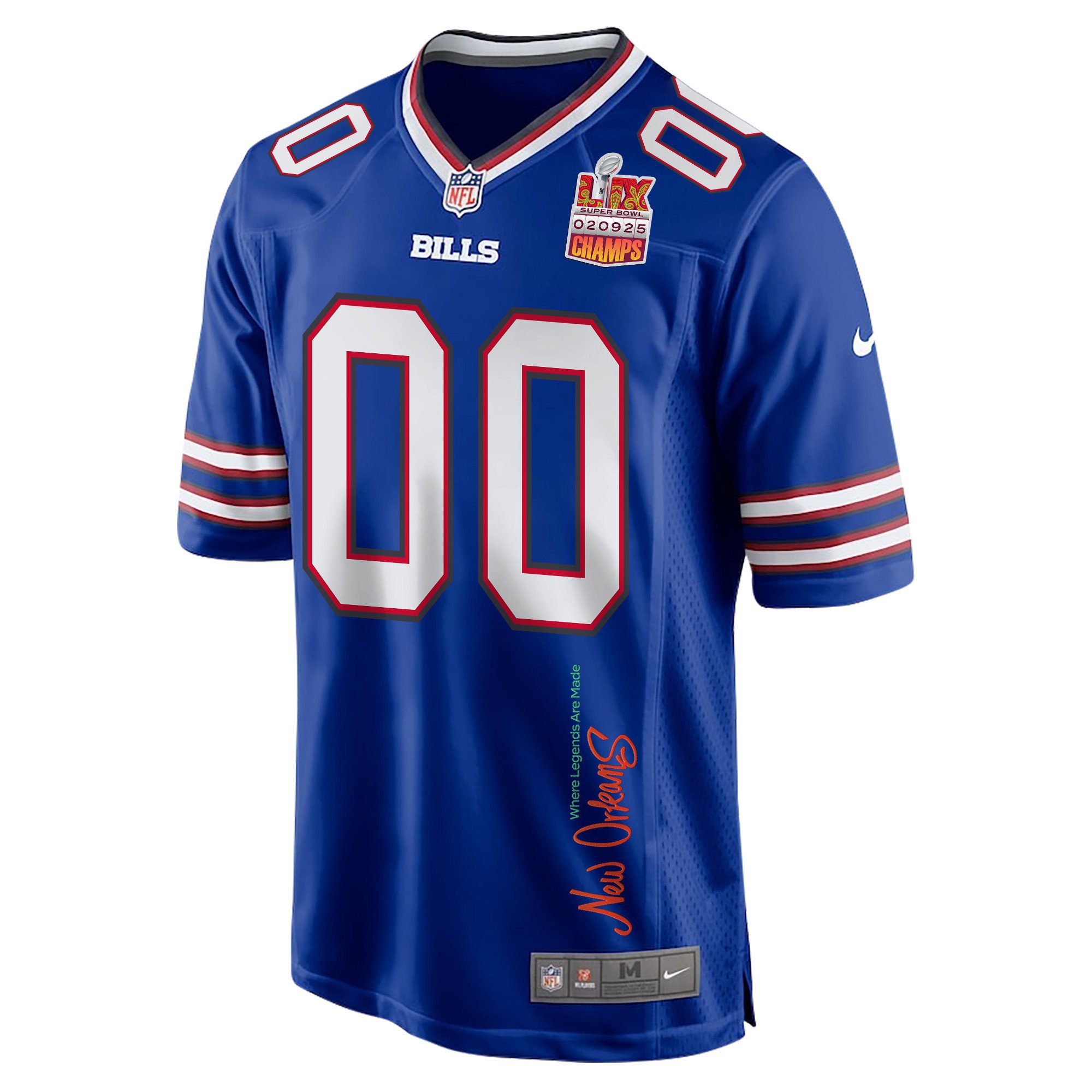 Buffalo Bills Super Bowl LIX Champions Patch 'New Orleans - Where Legends Are Made' EMBROIDERED Game Men Custom Jersey - Royal JS7861 nicesnker - Image 3