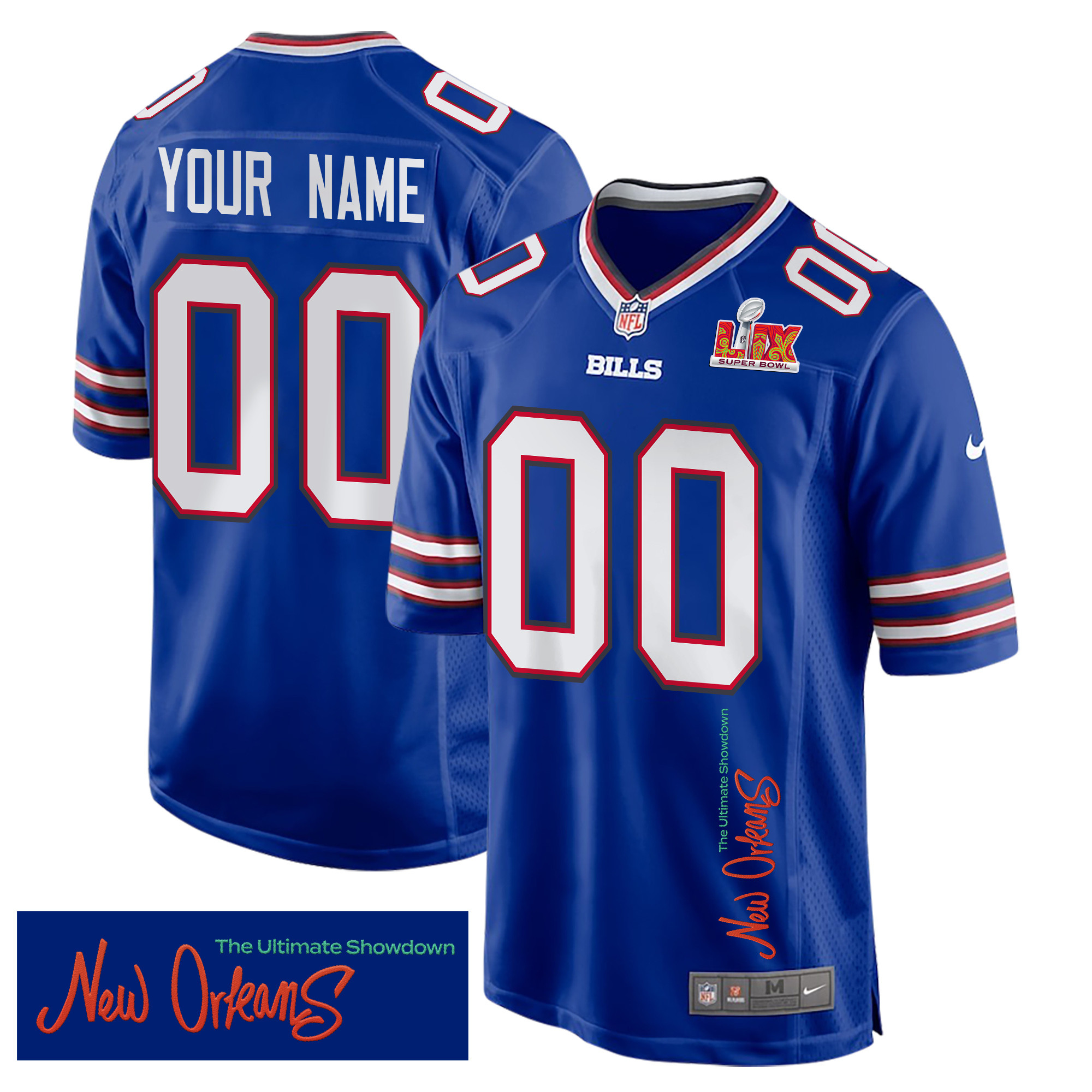 Buffalo Bills Super Bowl LIX 'New Orleans - The Ultimate Showdown' EMBROIDERED Game Men Custom Jersey - Royal JS3455 nicesnker