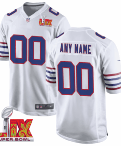 Buffalo Bills Super Bowl LIX Patch Game Men Custom Jersey - White JS3705 nicesnker
