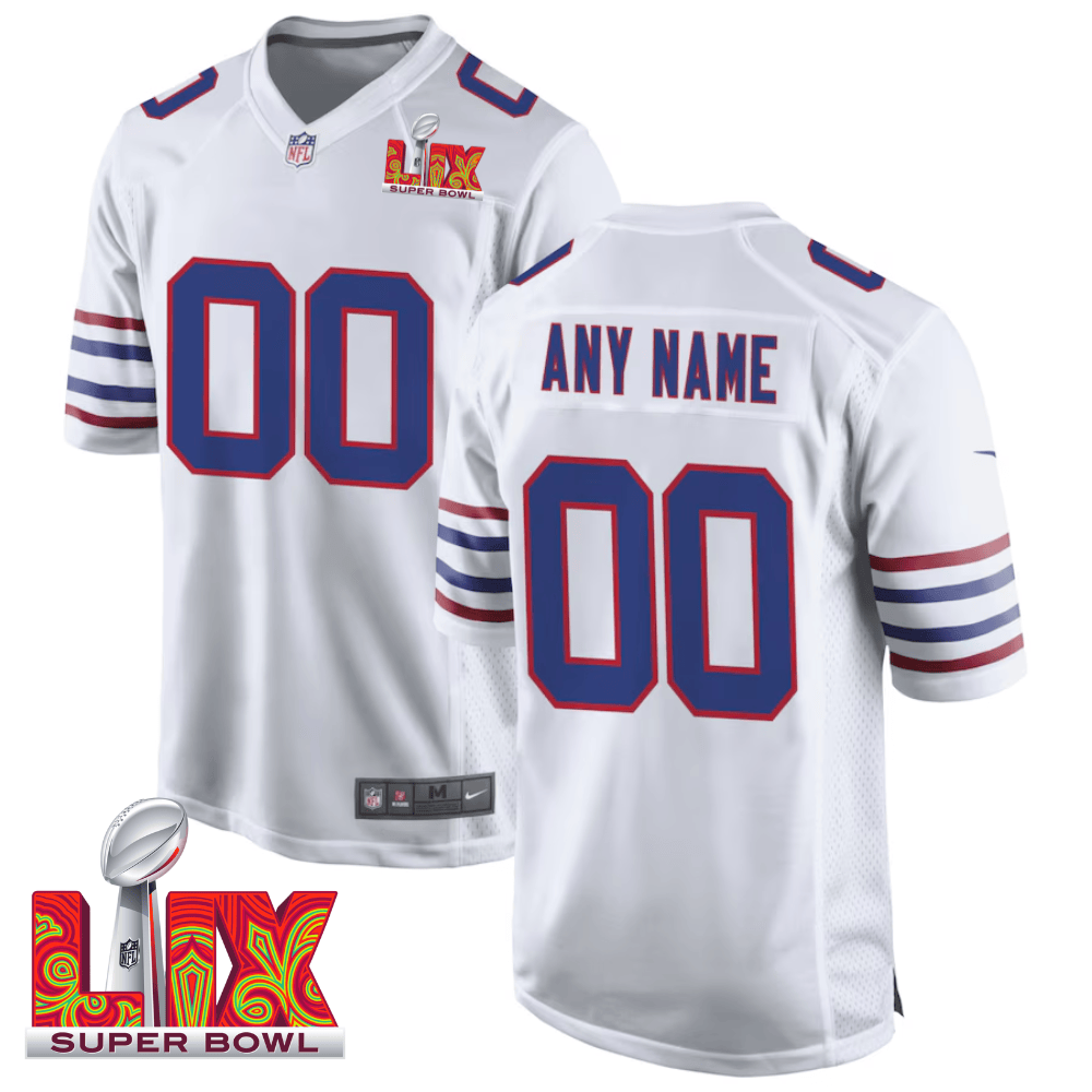 Buffalo Bills Super Bowl LIX Patch Game Men Custom Jersey - White JS3705 nicesnker