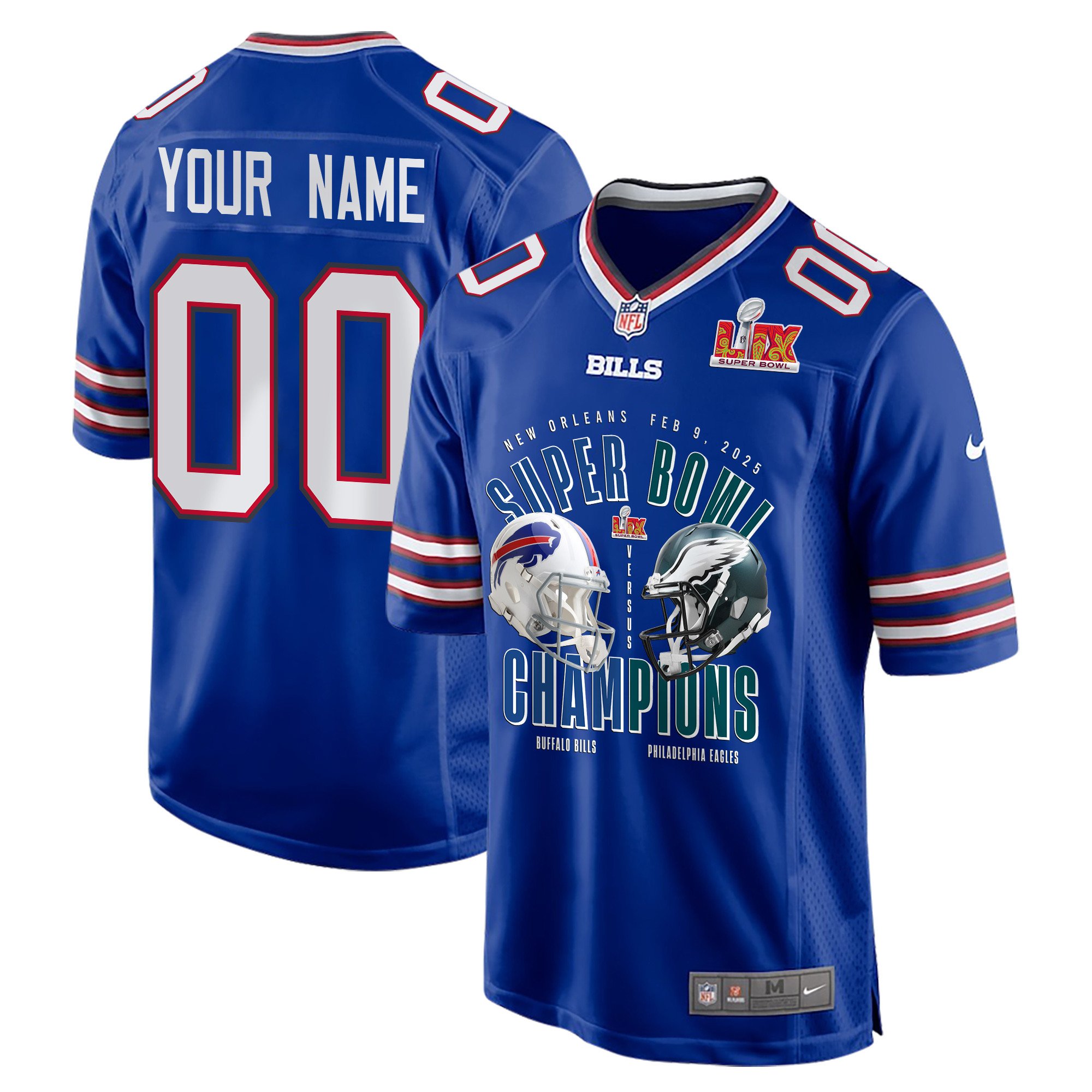 Buffalo Bills Vs. Philadelphia Eagles Super Bowl LIX Game Men Custom Jersey - Royal JS2793 nicesnker