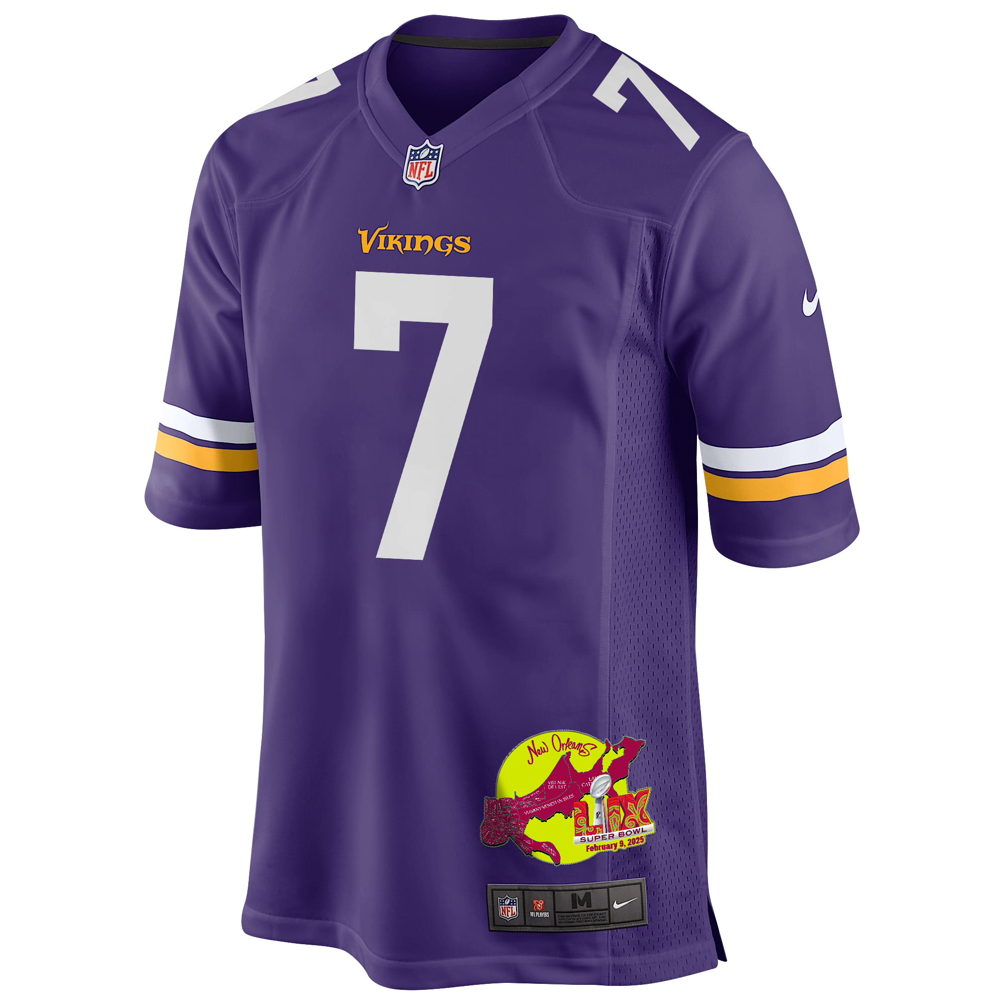Byron Murphy Jr. 7 Minnesota Vikings Super Bowl LIX New Orleans Patch Game Men Jersey - Purple JS3134 nicesnker - Image 3