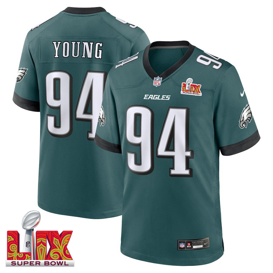 Byron Young #94 Philadelphia Eagles Super Bowl LIX Jersey - Men's - Midnight Green JS7424 nicesnker