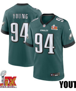 Byron Young #94 Philadelphia Eagles Super Bowl LIX YOUTH Jersey - Midnight Green JS7772 nicesnker