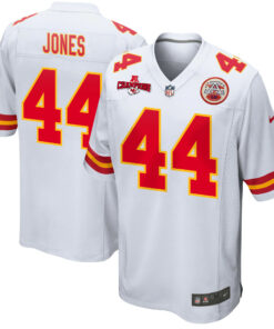 Cam Jones 44 Kansas City Chiefs AFC Champions Patch Game Men Jersey - White JS2992 nicesnker