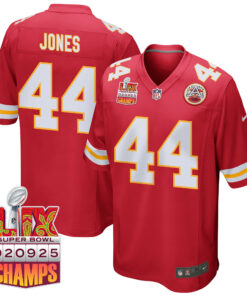 Cam Jones 44 Kansas City Chiefs Super Bowl LIX Champions Patch Game Men Jersey - Red JS7498 nicesnker