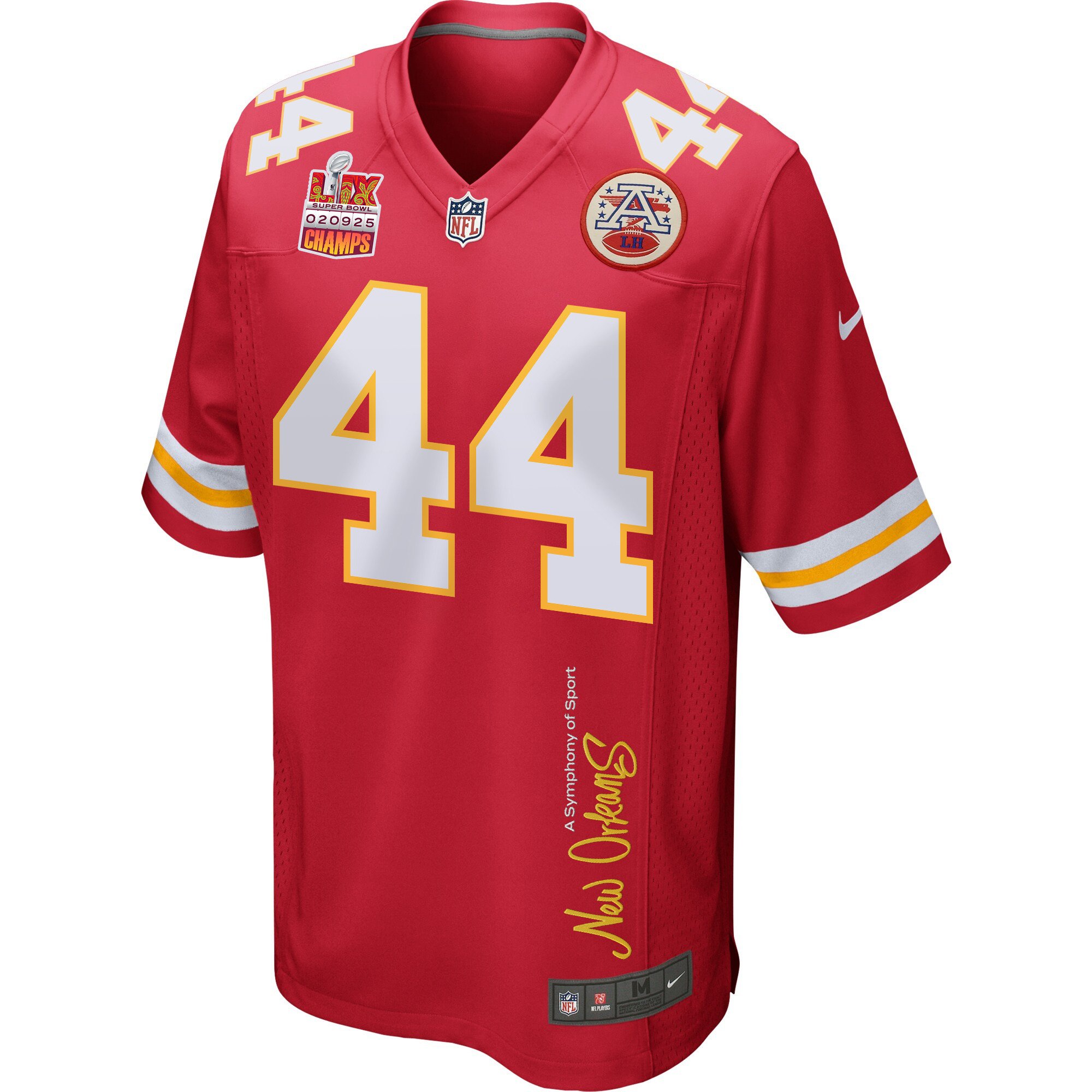 Cam Jones 44 Kansas City Chiefs Super Bowl LIX Champions Patch 'New Orleans - A Symphony of Sport' EMBROIDERED Game Men Jersey - Red JS4907 nicesnker - Image 3
