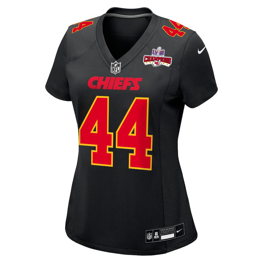 Cam Jones 44 Kansas City Chiefs Super Bowl LVIII Champions 4 Stars Patch Fashion Game Women Jersey - Carbon Black JS8096 nicesnker - Image 2