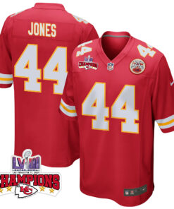 Cam Jones 44 Kansas City Chiefs Super Bowl LVIII Champions 4 Stars Patch Game Men Jersey - Red JS3395 nicesnker