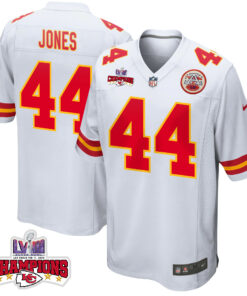 Cam Jones 44 Kansas City Chiefs Super Bowl LVIII Champions 4 Stars Patch Game Men Jersey - White JS5977 nicesnker