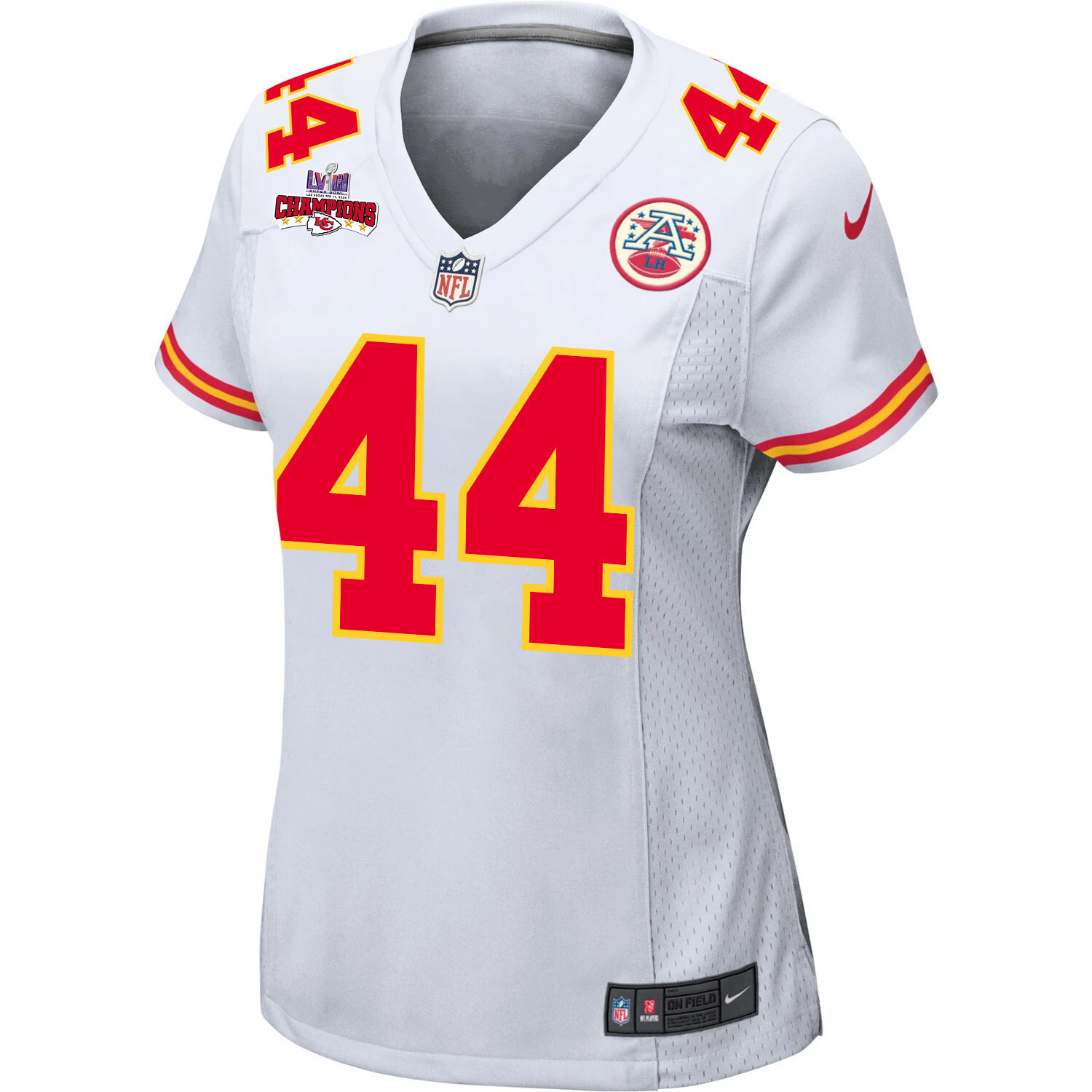 Cam Jones 44 Kansas City Chiefs Super Bowl LVIII Champions 4 Stars Patch Game Women Jersey - White JS1322 nicesnker - Image 2