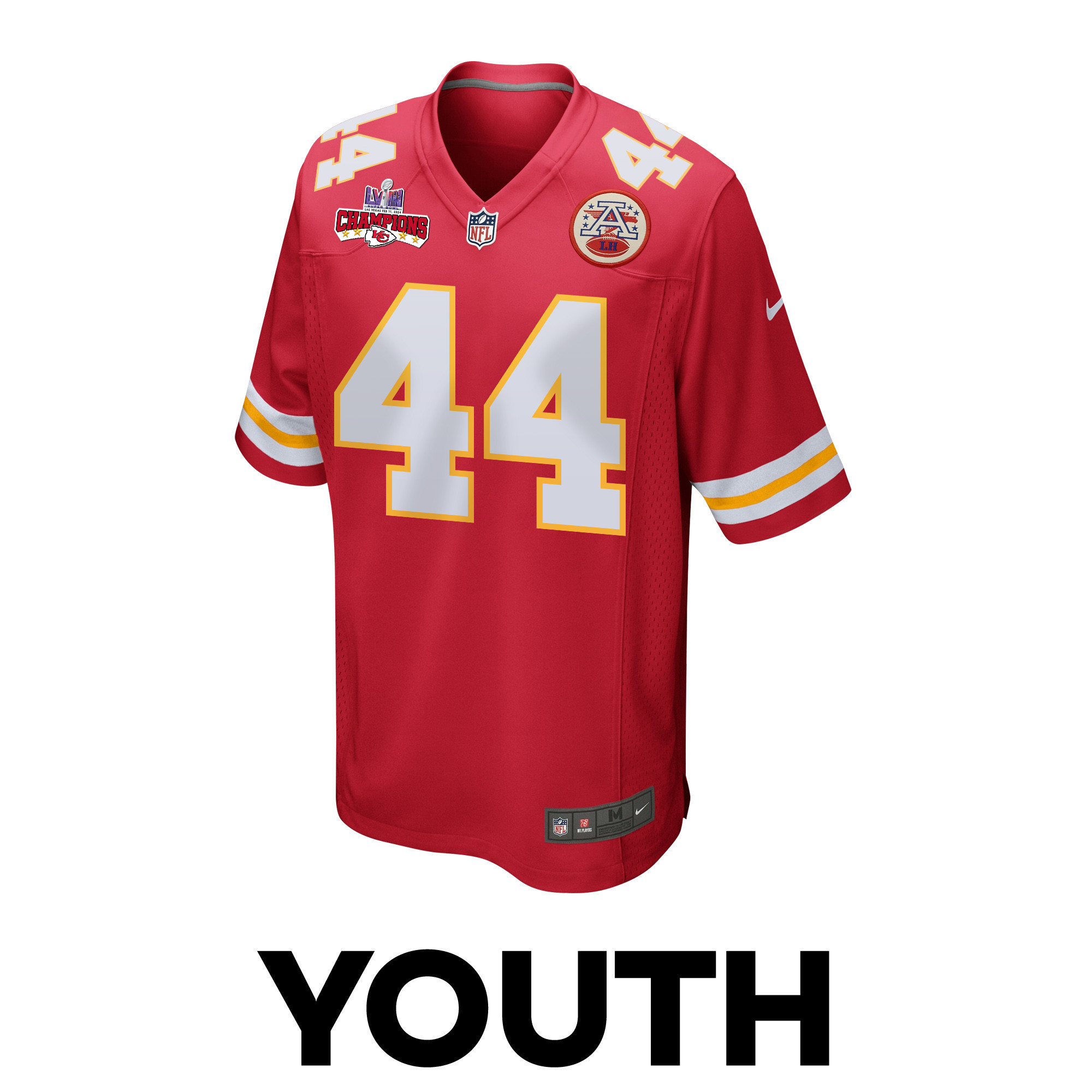 Cam Jones 44 Kansas City Chiefs Super Bowl LVIII Champions 4 Stars Patch Game YOUTH Jersey - Red JS4247 nicesnker - Image 2