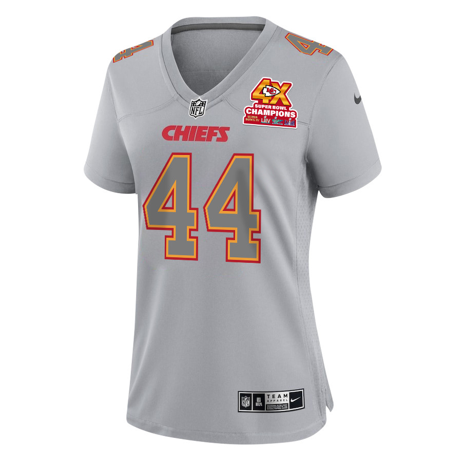 Cam Jones 44 Kansas City Chiefs Super Bowl LVIII Champions 4X Atmosphere Fashion Game Women Jersey - Gray JS7037 nicesnker - Image 2