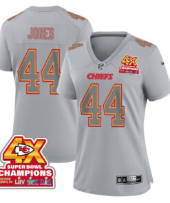 Cam Jones 44 Kansas City Chiefs Super Bowl LVIII Champions 4X Atmosphere Fashion Game Women Jersey - Gray JS7037 nicesnker