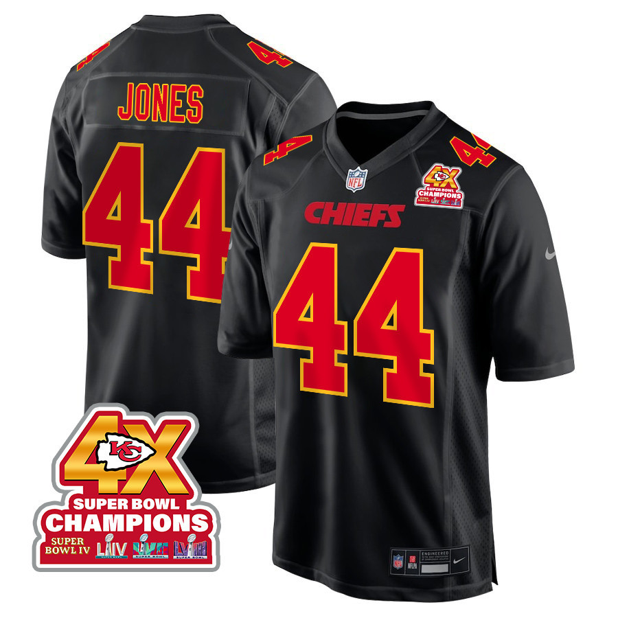 Cam Jones 44 Kansas City Chiefs Super Bowl LVIII Champions 4X Fashion Game Men Jersey - Carbon Black JS7771 nicesnker