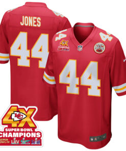 Cam Jones 44 Kansas City Chiefs Super Bowl LVIII Champions 4X Game Men Jersey - Red JS5098 nicesnker