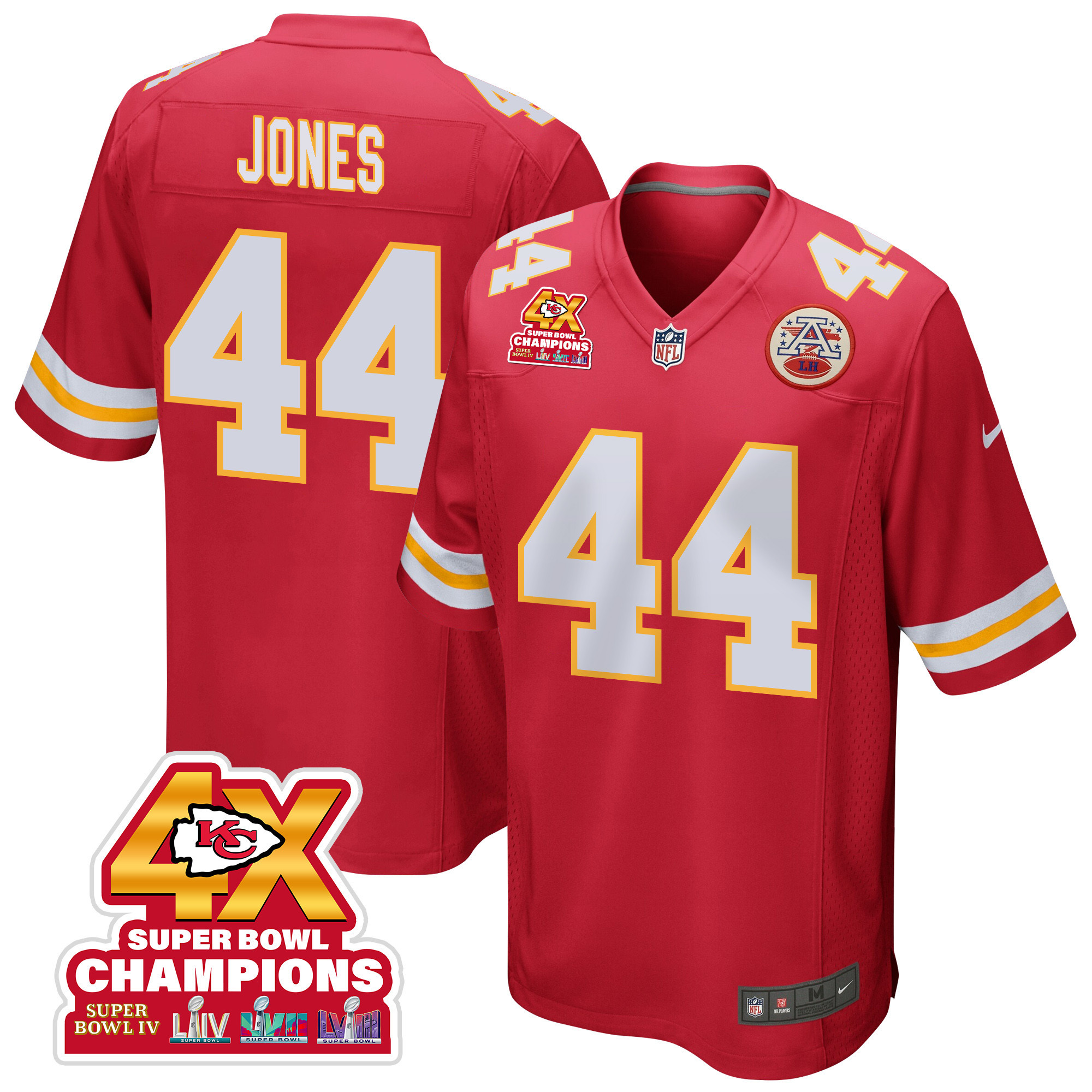 Cam Jones 44 Kansas City Chiefs Super Bowl LVIII Champions 4X Game Men Jersey - Red JS5098 nicesnker