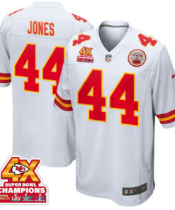 Cam Jones 44 Kansas City Chiefs Super Bowl LVIII Champions 4X Game Men Jersey - White JS9908 nicesnker