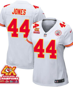 Cam Jones 44 Kansas City Chiefs Super Bowl LVIII Champions 4X Game Women Jersey - White JS5008 nicesnker