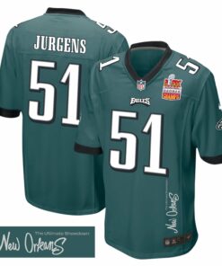 Cam Jurgens 51 Philadelphia Eagles Super Bowl LIX Champions Patch 'New Orleans - The Ultimate Showdown' EMBROIDERED Game Men Jersey - Midnight Green JS7453 nicesnker