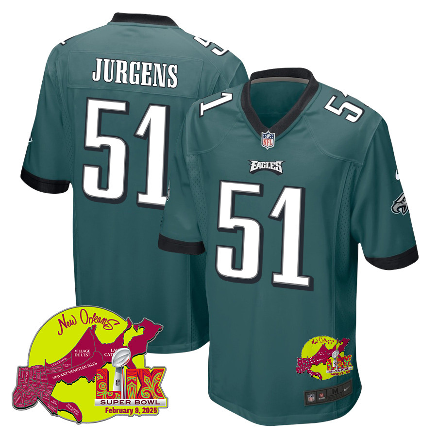 Cam Jurgens 51 Philadelphia Eagles Super Bowl LIX New Orleans Patch Game Men Jersey - Midnight Green JS5859 nicesnker