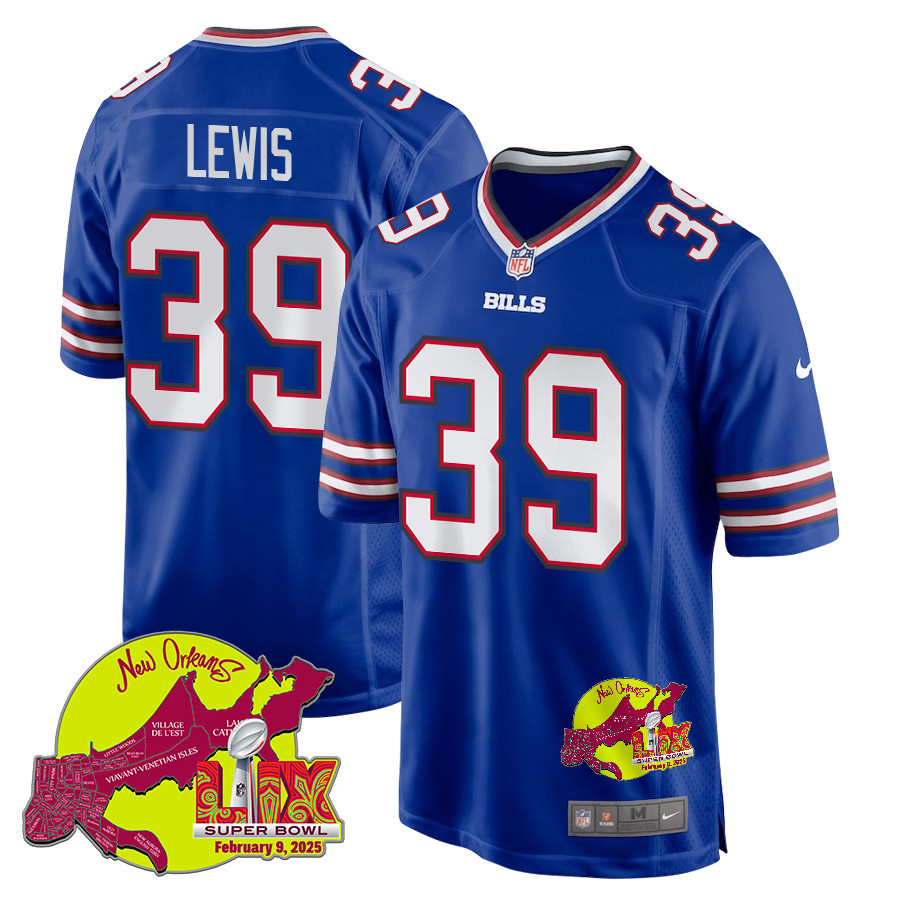 Cam Lewis 39 Buffalo Bills Super Bowl LIX New Orleans Patch Game Men Jersey - Royal JS3629 nicesnker