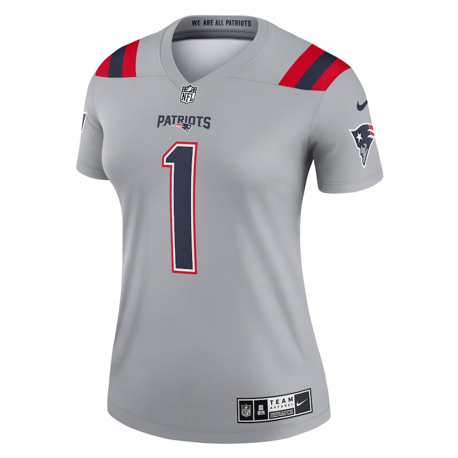Cam Newton 1 New England Patriots Women Inverted Legend Jersey - Gray JS8778 nicesnker - Image 2