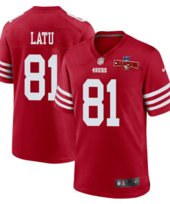 Cameron Latu 81 San Francisco 49ers NFC Champions Patch Game Men Jersey - Scarlet JS5746 nicesnker