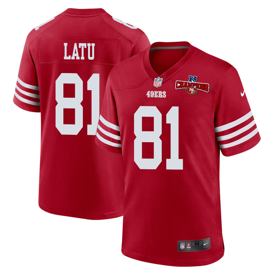 Cameron Latu 81 San Francisco 49ers NFC Champions Patch Game Men Jersey - Scarlet JS5746 nicesnker