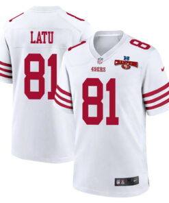 Cameron Latu 81 San Francisco 49ers NFC Champions Patch Game Men Jersey - White JS7542 nicesnker