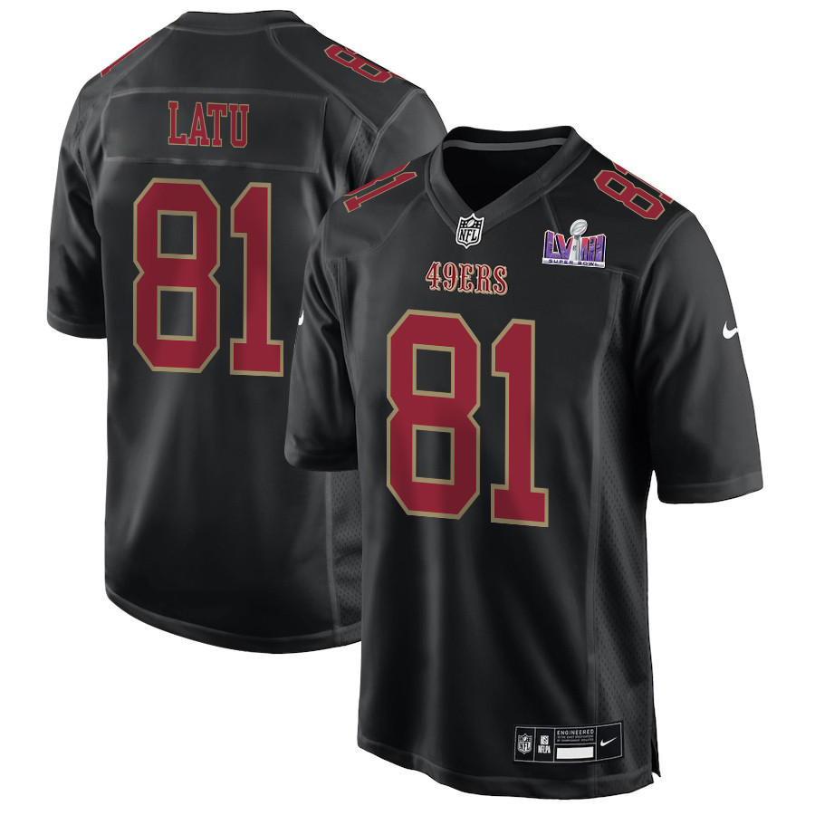 Cameron Latu 81 San Francisco 49ers Super Bowl LVIII Patch Fashion Game Men Jersey - Carbon Black JS6149 nicesnker