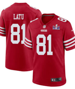 Cameron Latu 81 San Francisco 49ers Super Bowl LVIII Patch Game Men Jersey - Scarlet JS8503 nicesnker