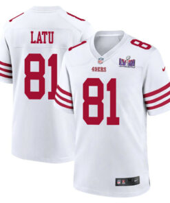 Cameron Latu 81 San Francisco 49ers Super Bowl LVIII Patch Game Men Jersey - White JS6044 nicesnker