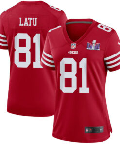 Cameron Latu 81 San Francisco 49ers Super Bowl LVIII Patch Game Women Jersey - Scarlet JS6915 nicesnker