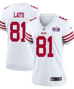 Cameron Latu 81 San Francisco 49ers Super Bowl LVIII Patch Game Women Jersey - White JS8664 nicesnker