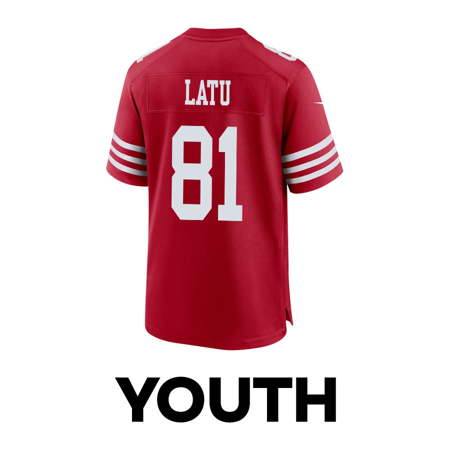 Cameron Latu 81 San Francisco 49ers Super Bowl LVIII Patch Game YOUTH Jersey - Scarlet JS6151 nicesnker - Image 3