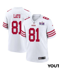 Cameron Latu 81 San Francisco 49ers Super Bowl LVIII Patch Game YOUTH Jersey - White JS5448 nicesnker