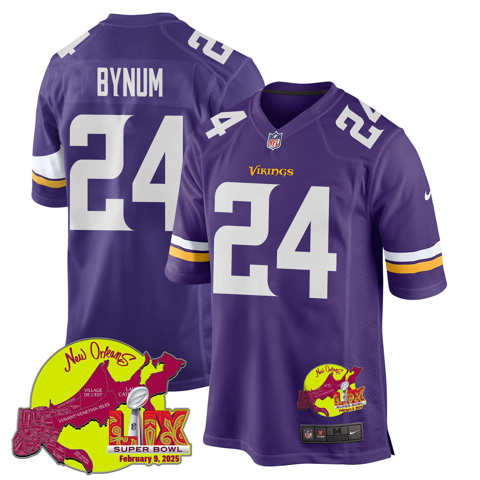Camryn Bynum 24 Minnesota Vikings Super Bowl LIX New Orleans Patch Game Men Jersey - Purple JS2558 nicesnker