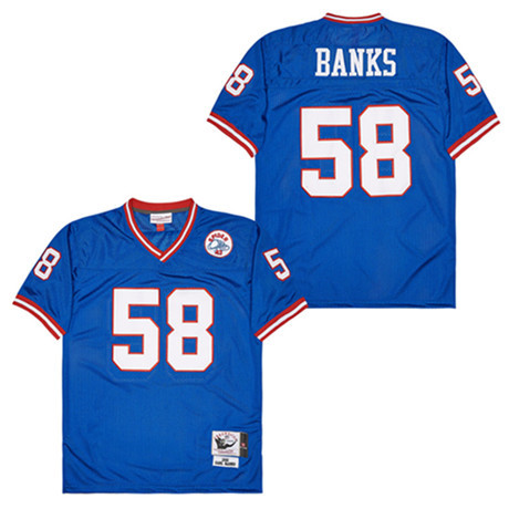 Carl Banks 58 New York Giants Spider Lockhart 43 Patch Throwback Men Jersey - Blue JS8576 nicesnker
