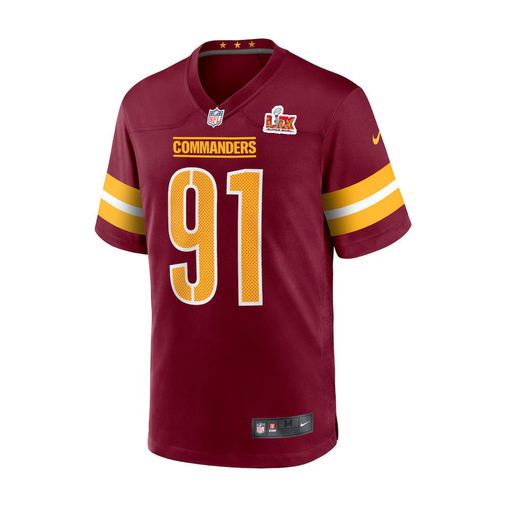 Carl Davis Jr. #91 Washington Commanders Super Bowl LIX Jersey - Men's - Burgundy JS4150 nicesnker - Image 2