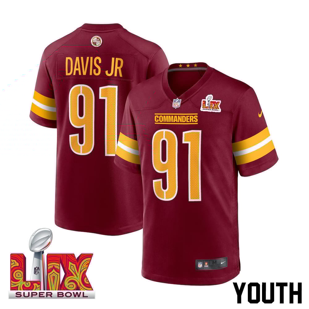 Carl Davis Jr. #91 Washington Commanders Super Bowl LIX Youth Jersey - Burgundy JS3870 nicesnker