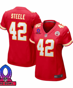 Carson Steele 42 Kansas City Chiefs 2025 Pro Bowl Patch Women Game Jersey - Red JS9459 nicesnker