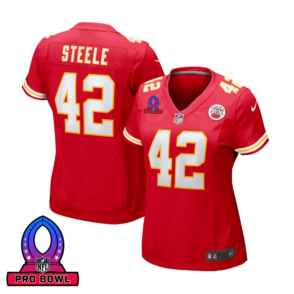Carson Steele 42 Kansas City Chiefs 2025 Pro Bowl Patch Women Game Jersey - Red JS9459 nicesnker