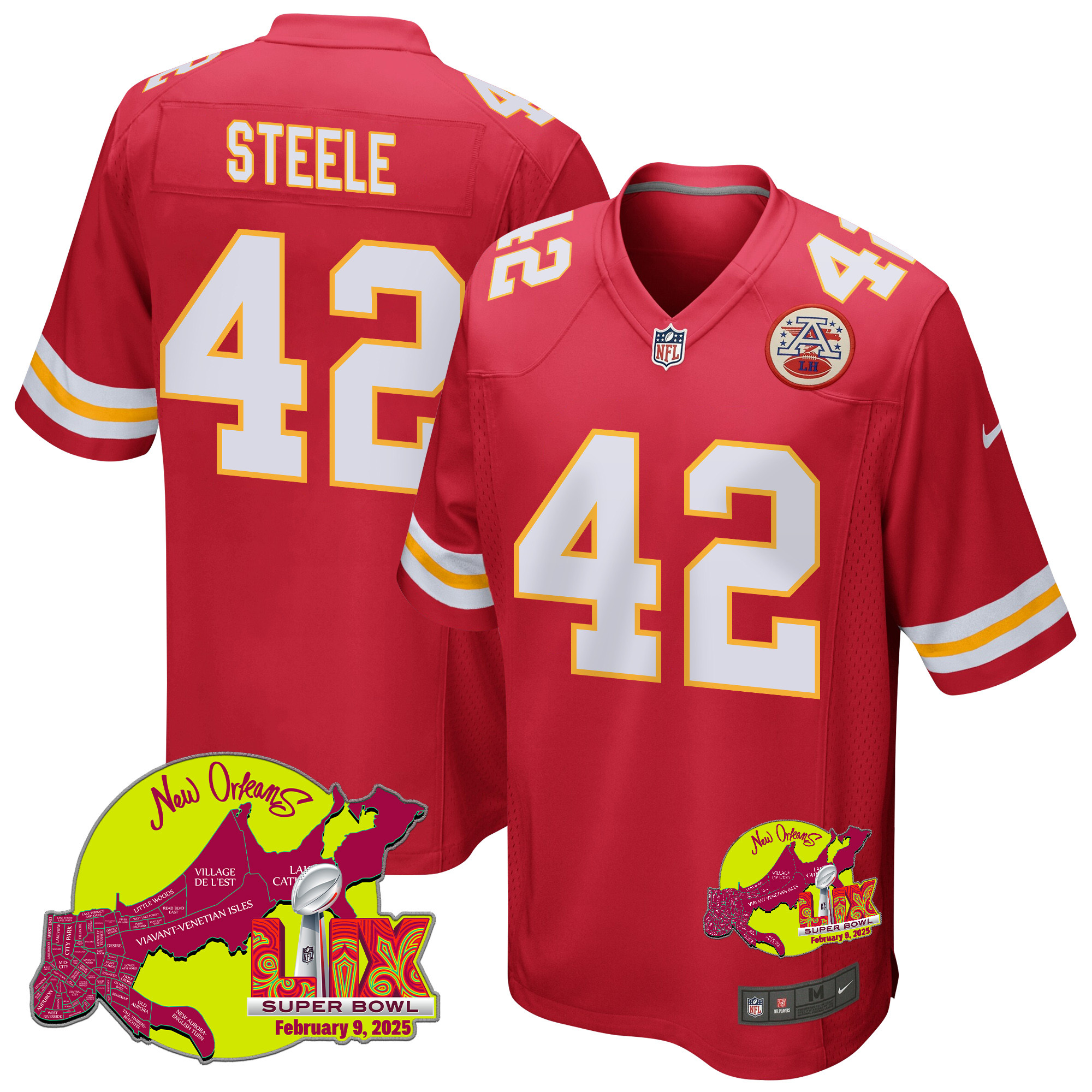 Carson Steele 42 Kansas City Chiefs Super Bowl LIX New Orleans Patch Game Men Jersey - Red JS9471 nicesnker