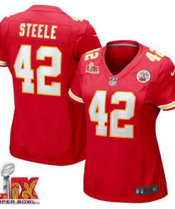 Carson Steele #42 Kansas City Chiefs Super Bowl LIX Women's Jersey - Red JS3686 nicesnker