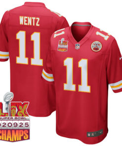Carson Wentz 11 Kansas City Chiefs Super Bowl LIX Champions Patch Game Men Jersey - Red JS4289 nicesnker