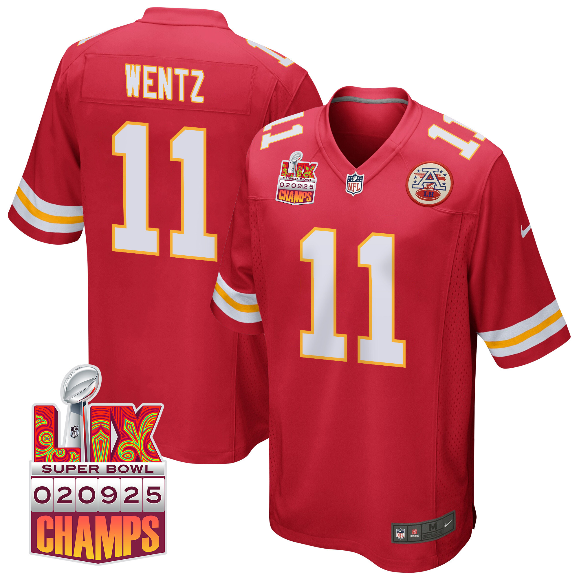 Carson Wentz 11 Kansas City Chiefs Super Bowl LIX Champions Patch Game Men Jersey - Red JS4289 nicesnker