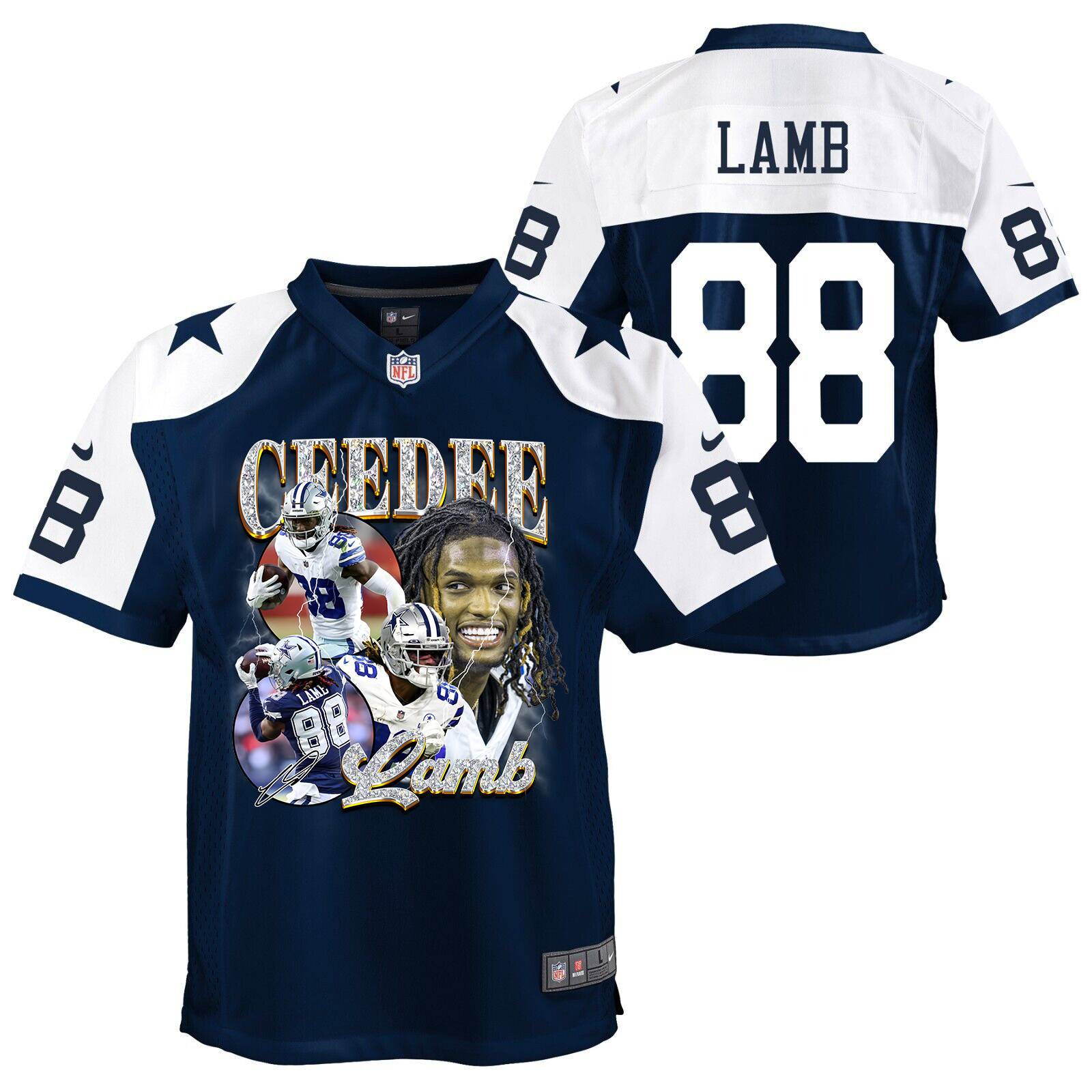 CeeDee Lamb 88 Dallas Cowboys Cee Works Hard Alternate Game YOUTH Jersey JS7001 nicesnker