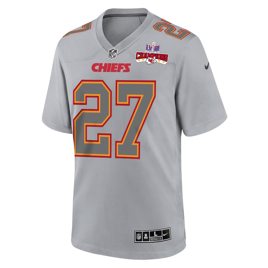 Chamarri Conner 27 Kansas City Chiefs Super Bowl LVIII Champions 4 Stars Patch Atmosphere Fashion Game Men Jersey - Gray JS3138 nicesnker - Image 2